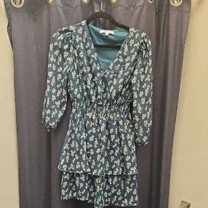 Floral Green Dress with Ruffle Hem